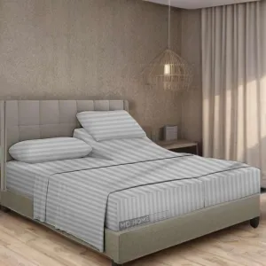Split Cal King Sheets- Split California King Sheets Sets for Adjustable Bed- 5 Pcs Set- Split Cal King Sheets for Sleep Number Bed- 16 Inch Deep Pocket Adjustable Bed Sheets (Light Grey Stripe)