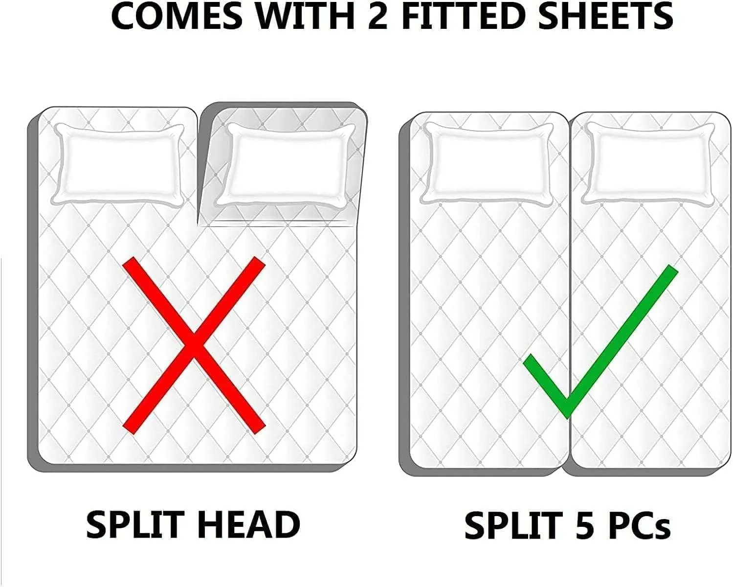 Split Cal King Sheets- Split California King Sheets Sets for Adjustable Bed- 5 Pcs Set- Split Cal King Sheets for Sleep Number Bed- 16 Inch Deep Pocket Adjustable Bed Sheets (Light Grey Stripe)
