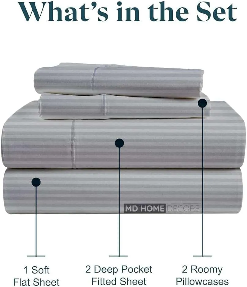 Split Cal King Sheets- Split California King Sheets Sets for Adjustable Bed- 5 Pcs Set- Split Cal King Sheets for Sleep Number Bed- 16 Inch Deep Pocket Adjustable Bed Sheets (Light Grey Stripe)