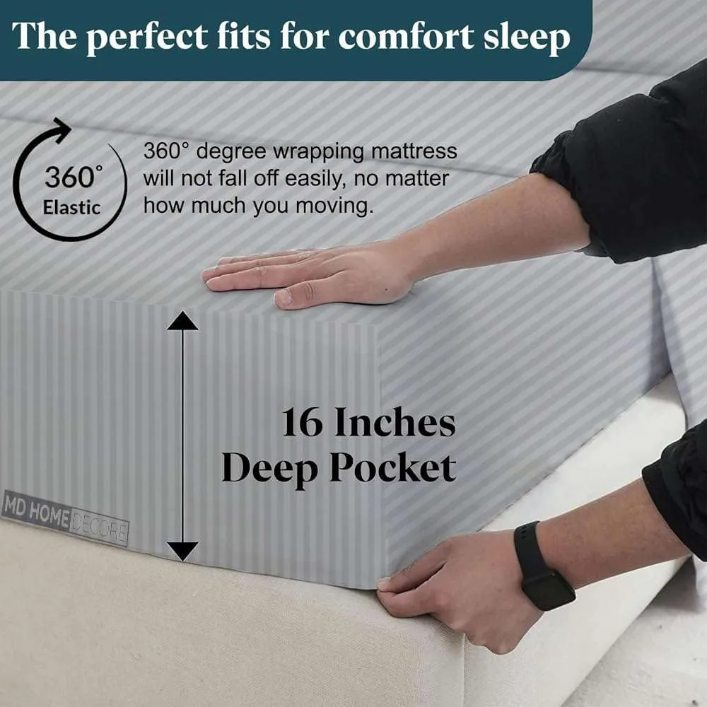 Split Cal King Sheets- Split California King Sheets Sets for Adjustable Bed- 5 Pcs Set- Split Cal King Sheets for Sleep Number Bed- 16 Inch Deep Pocket Adjustable Bed Sheets (Light Grey Stripe)