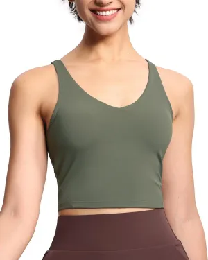 Sports Bra for Women Longline Yoga Bra Double-Layer Crop Tank Tops Quick-Dry Breathable Running Gym Fitness Tops