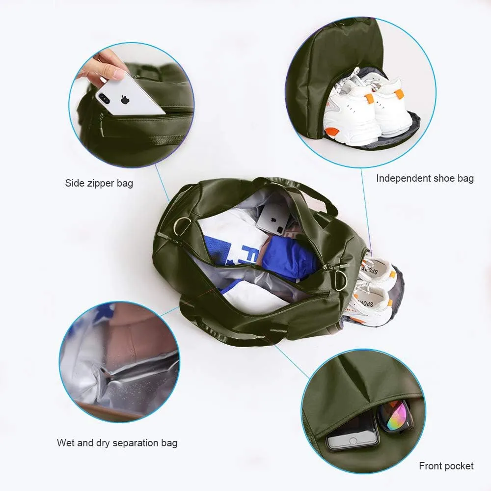 Sports Gym Duffle Bag - Army Green, Waterproof 29L With Shoe & Wet Compartment for Men & Women