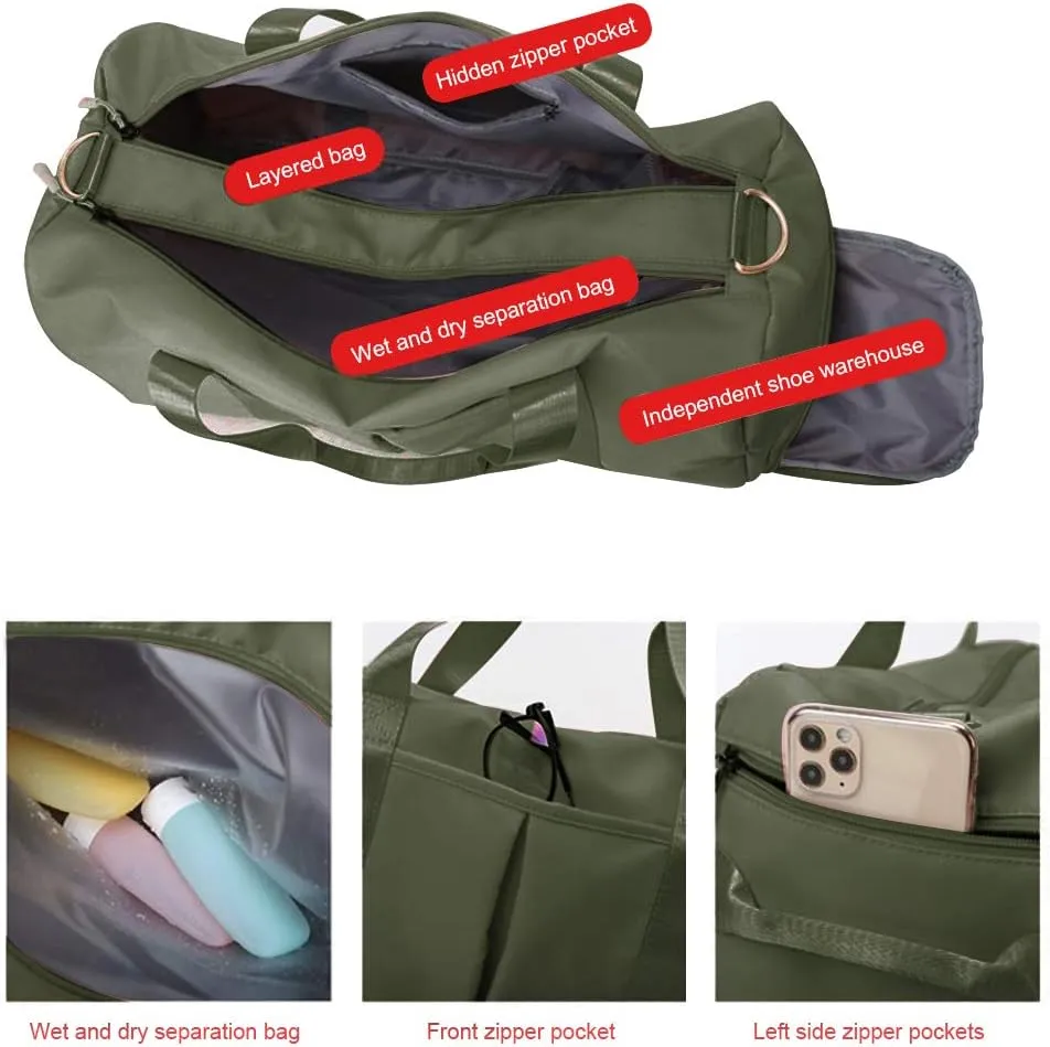Sports Gym Duffle Bag - Army Green, Waterproof 29L With Shoe & Wet Compartment for Men & Women