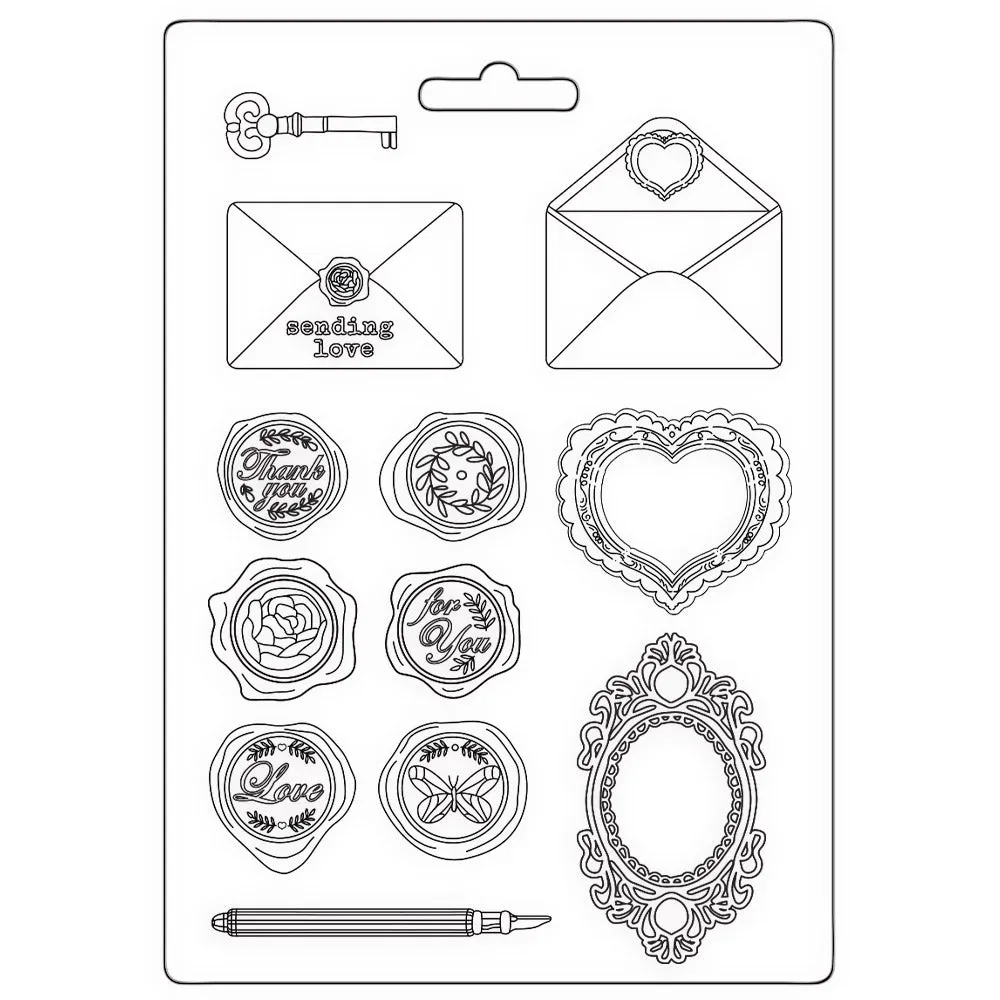 Stamperia  - Soft Mould A5 -  Shabby Rose letters and seals