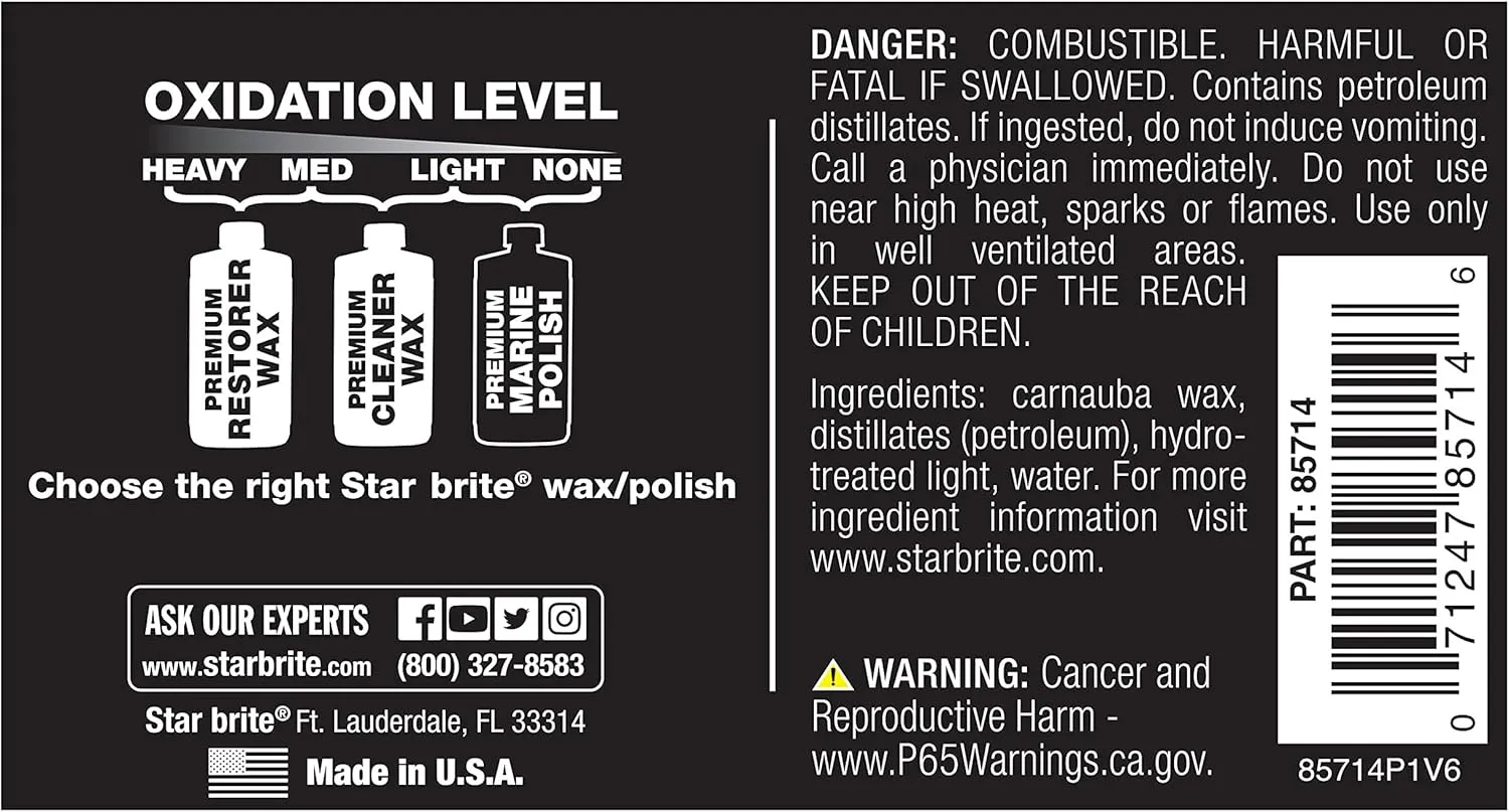 STAR BRITE Premium Marine Polish - Maximum UV Protection & High Gloss Finish - UV Inhibitors Stop Fading, Chalking & Oxidation While Repelling Water, Stains & Marine Deposits