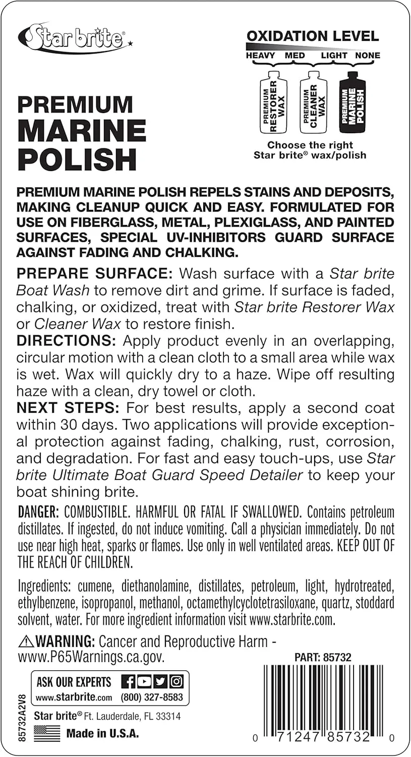 STAR BRITE Premium Marine Polish - Maximum UV Protection & High Gloss Finish - UV Inhibitors Stop Fading, Chalking & Oxidation While Repelling Water, Stains & Marine Deposits