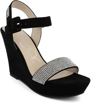 Sugar Women's Wedge Sandals – Ankle Strap Heels, Dressy Platform Open-Toe Shoes, Boho Peep-Toe Summer Pump - Chili
