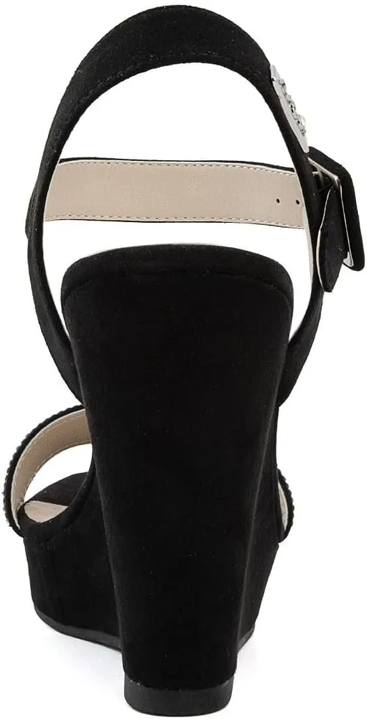 Sugar Women's Wedge Sandals – Ankle Strap Heels, Dressy Platform Open-Toe Shoes, Boho Peep-Toe Summer Pump - Chili