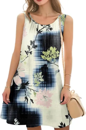Summer Dresses for Women 2025 Trendy Floral Cami Midi Sundresses Elegant Plisse Smocked Empire Waist Sleeveless Dress