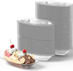 Super Fun Recyclable 8oz Banana Split Boats 250 Pack. Durable, Disposable Ice Cream Sundae Bowls. Perfect Plastic Cups for Social Event or Kids Birthday Party. Great Clear Dessert Tray for Carnivals.