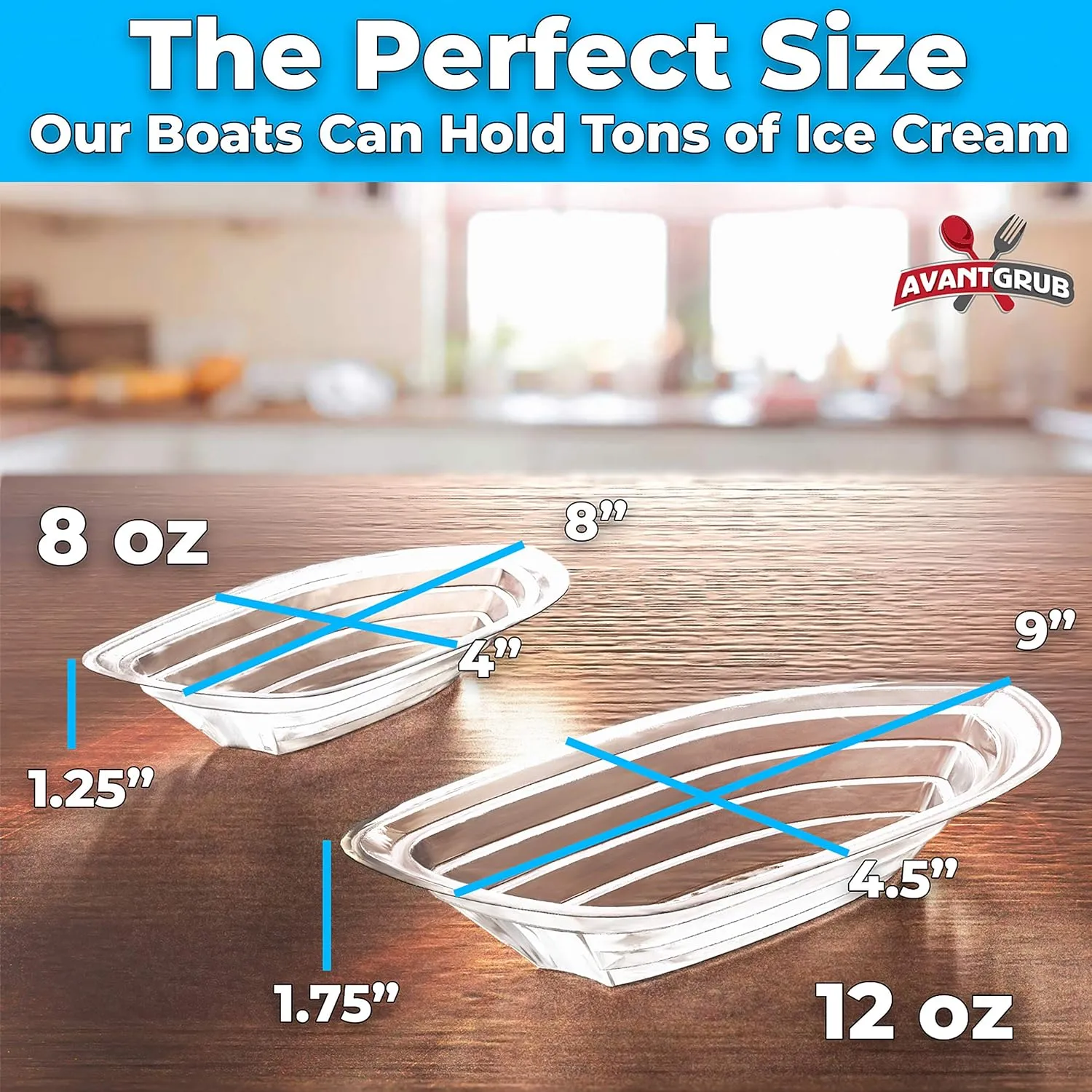 Super Fun Recyclable 8oz Banana Split Boats 50 Pack. Durable, Disposable Ice Cream Sundae Bowls. Perfect Plastic Cups for Social Event or Kids Birthday Party. Great Clear Dessert Tray for Carnivals.