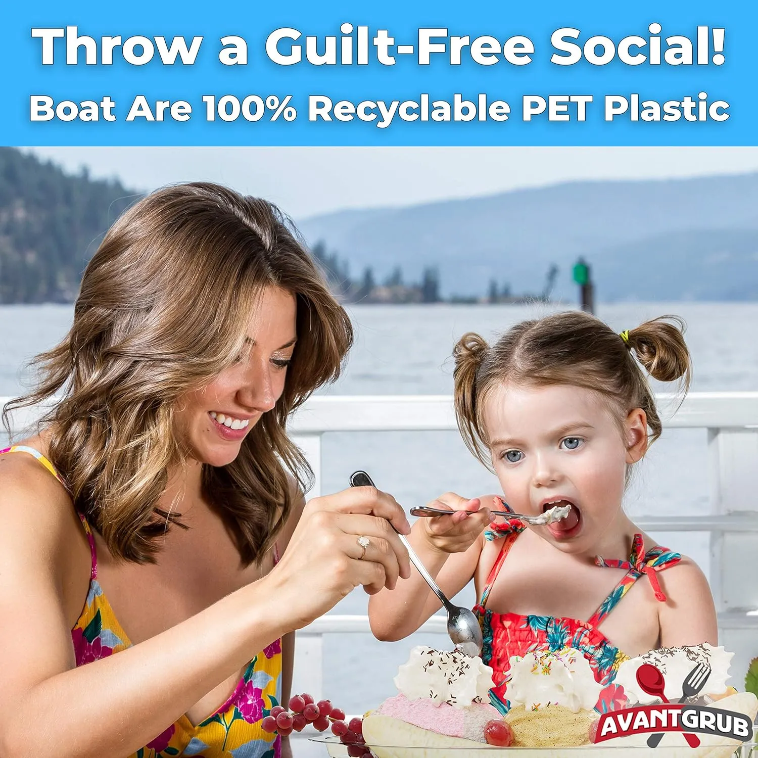 Super Fun Recyclable Banana Split Boats 250Pk. Best Long 12 Oz   8 Oz Combo of Disposable Bowls With Lids for Ice Cream Sundaes. Perfect Clear Plastic Sunday Cups for a Kids Birthday Party.
