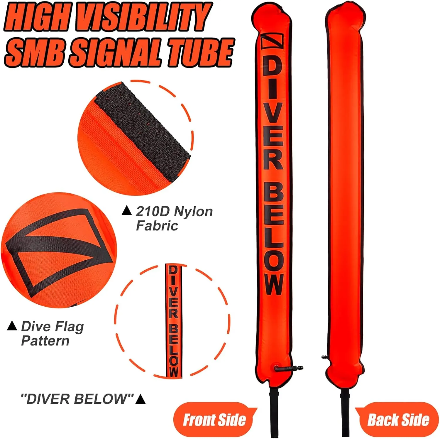 Surface Marker Buoy, Scuba Diving Surface Marker Signal Tube with Reflective Strip and Plastic Clip