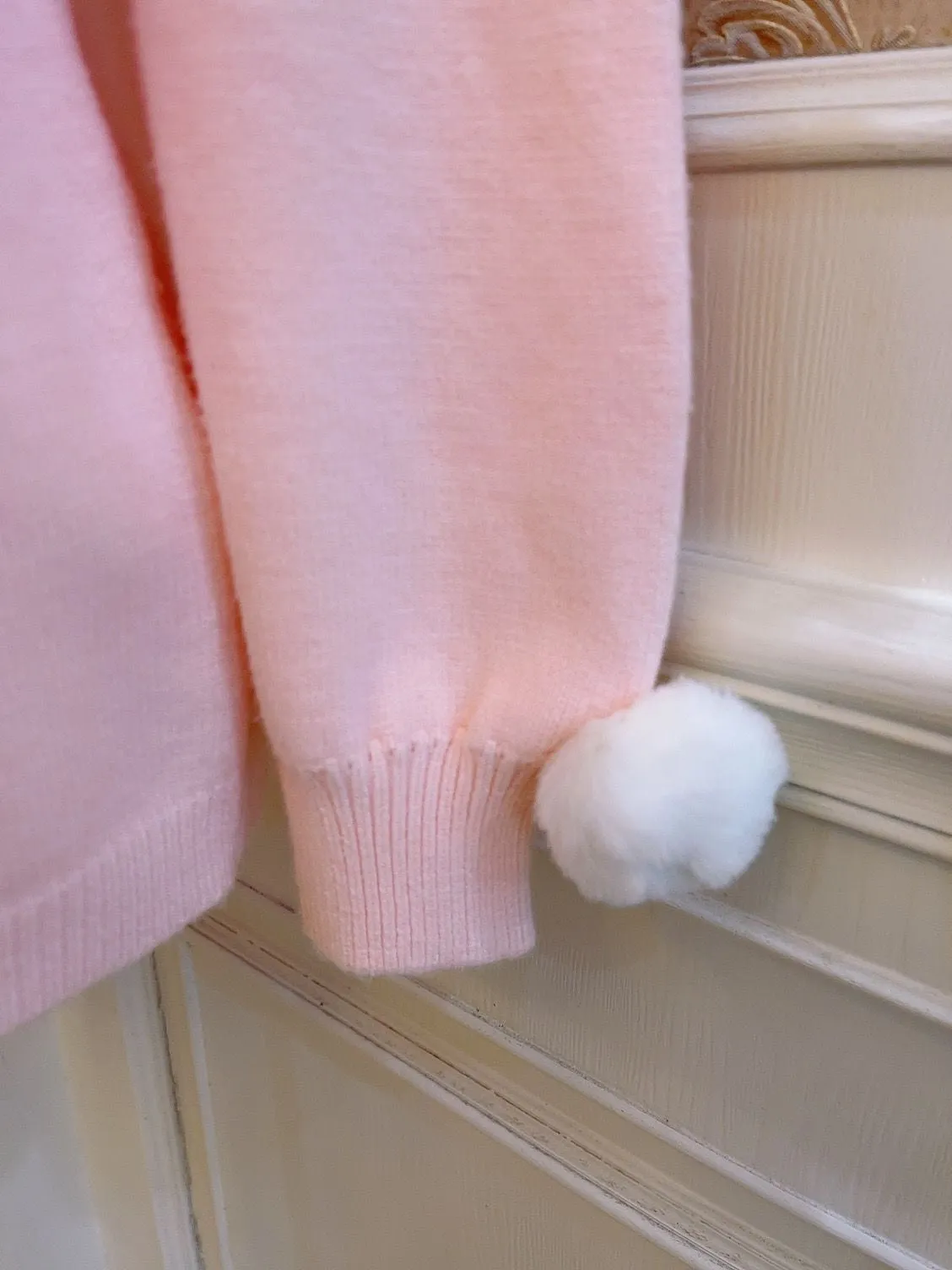 Sweetheart Princess Pearl Lace Furball Pink Knit Loose Sweater