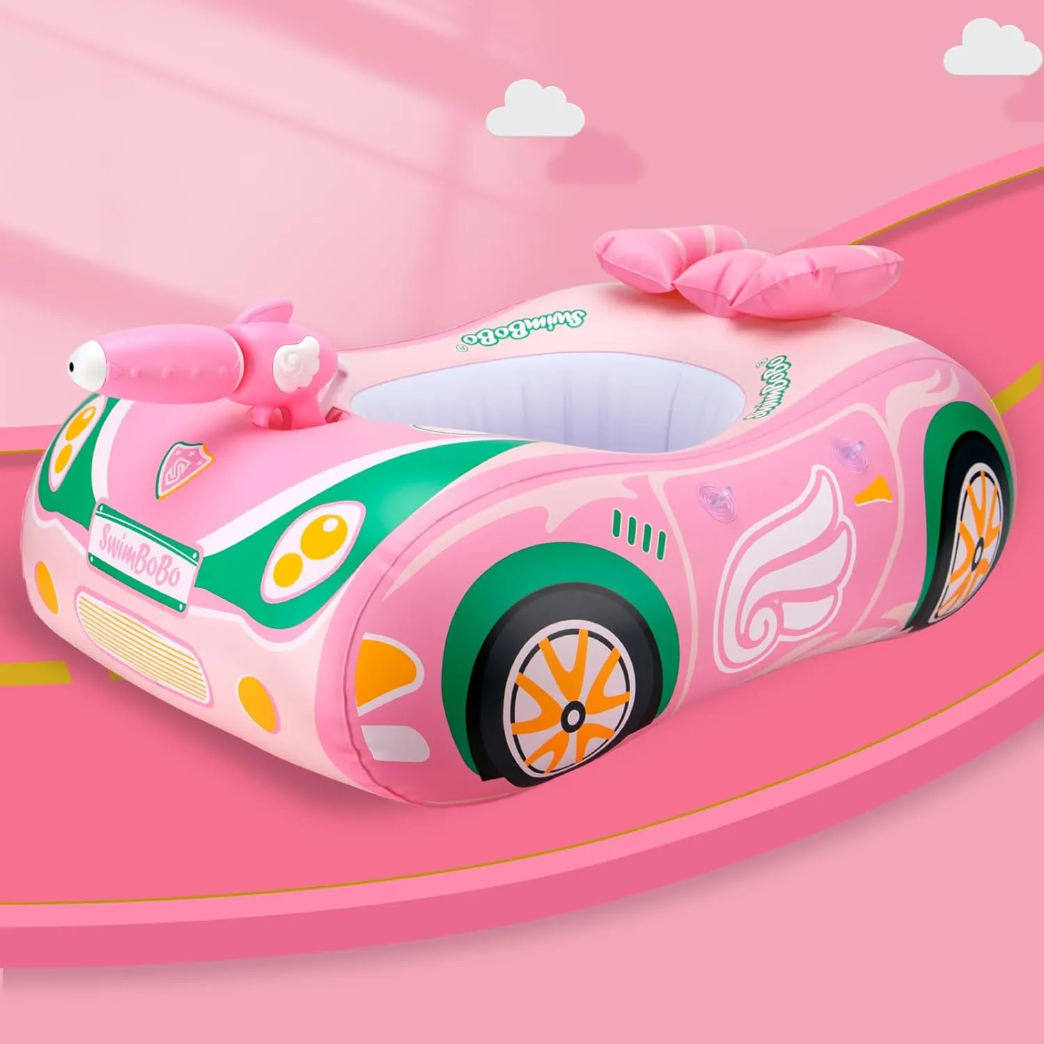 Swimbobo Toddler Pool Float with Seat Boat Inflatable Ride-on Car for Kids Outdoor Toys