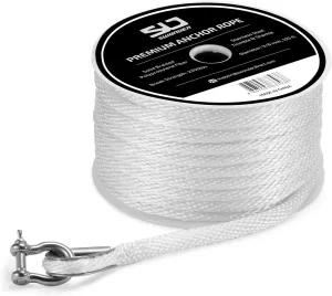 Swonder 3/8 Inch x 100FT Marine-Grade Anchor Rope with 2200 lb Load Capacity, Stainless Steel Thimble & Shackle
