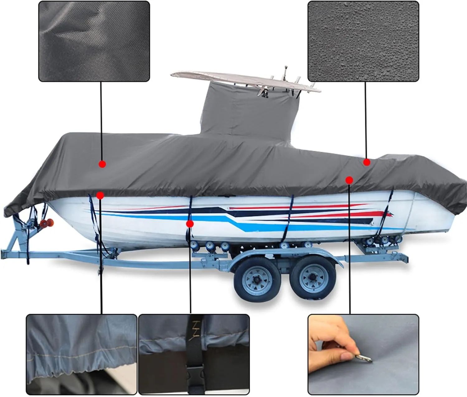 T-Top Boat Cover Heavy Duty 420D Marine Parts Boat Accessories Polyester 22-24L x 116W Grey Long Center Console Boat