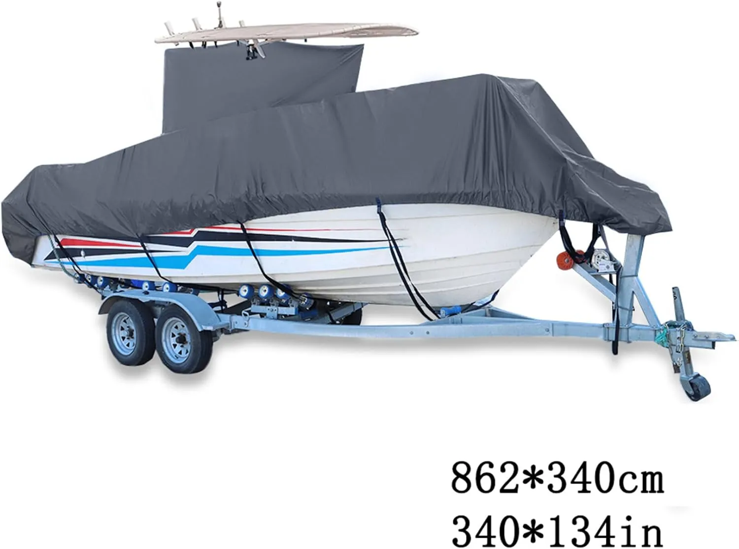 T-Top Boat Cover Heavy Duty 420D Marine Parts Boat Accessories Polyester 22-24L x 116W Grey Long Center Console Boat