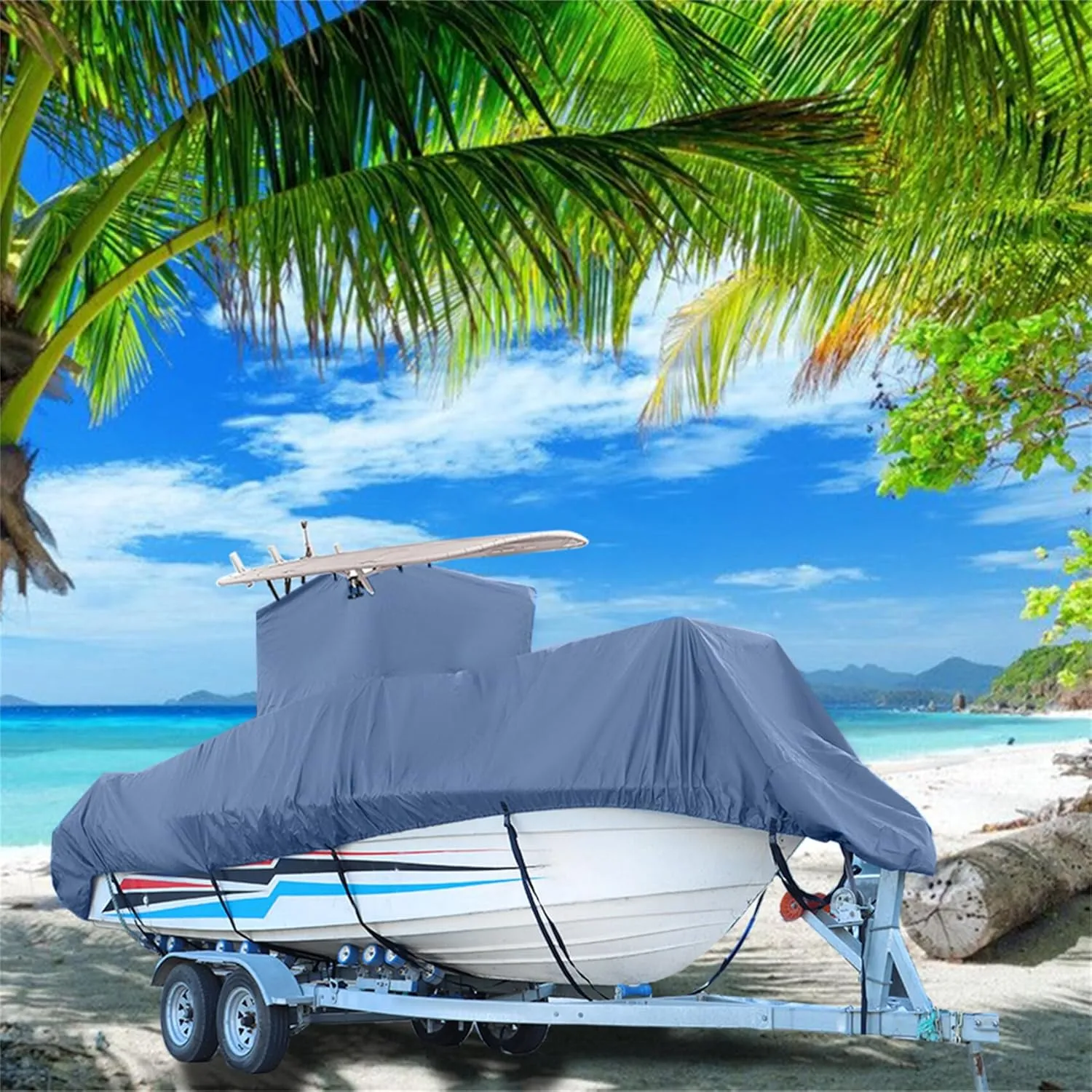 T-Top Boat Cover Heavy Duty 420D Marine Parts Boat Accessories Polyester 22-24L x 116W Grey Long Center Console Boat