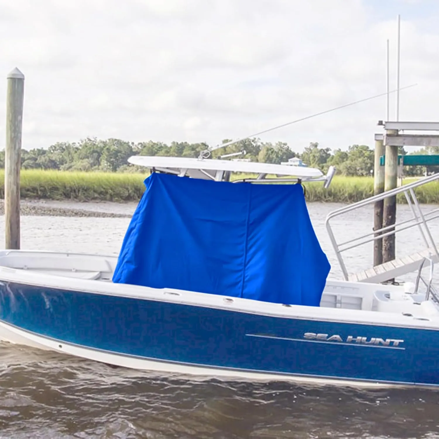 T-Top Center Console Cover for Boat, 600D Heavy Duty Waterproof Tear-Resistant Polyester T Top Boat Cover, Blue(69" L x 47" W x 72" H)