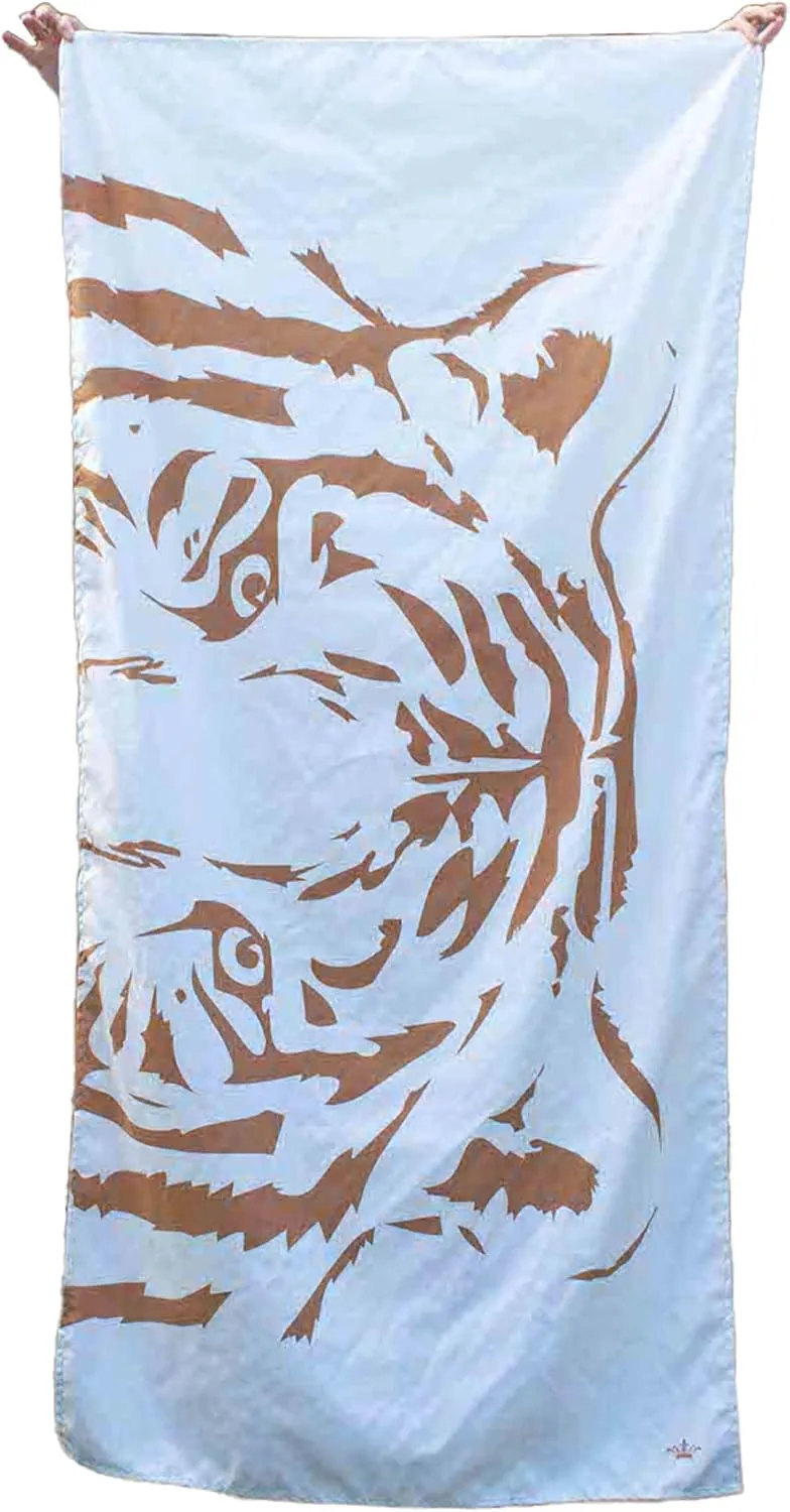 The Royal Standard Eye of The Tiger White and Camel 70 x 34 Inch Quick Dry Beach Towel