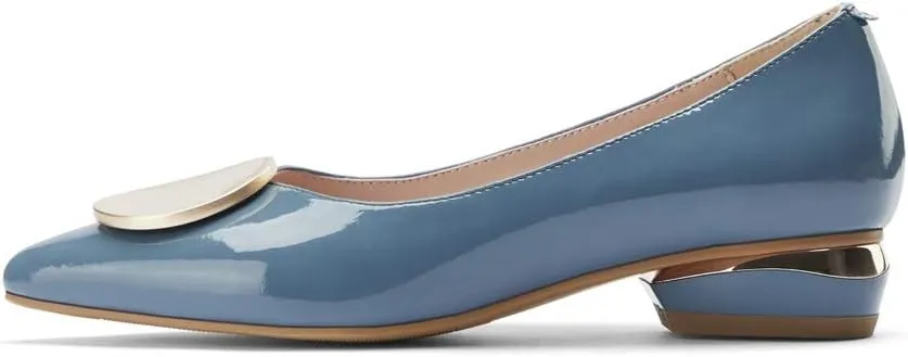 TinaCus Glossy Patent Leather Women's Handmade Cute Decor Pointed Toe Low Chunky Heel Slip On Comfortable Loafer Pump Shoes