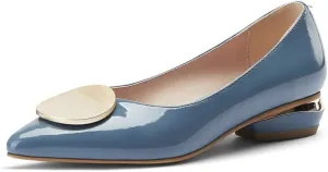 TinaCus Glossy Patent Leather Women's Handmade Cute Decor Pointed Toe Low Chunky Heel Slip On Comfortable Loafer Pump Shoes