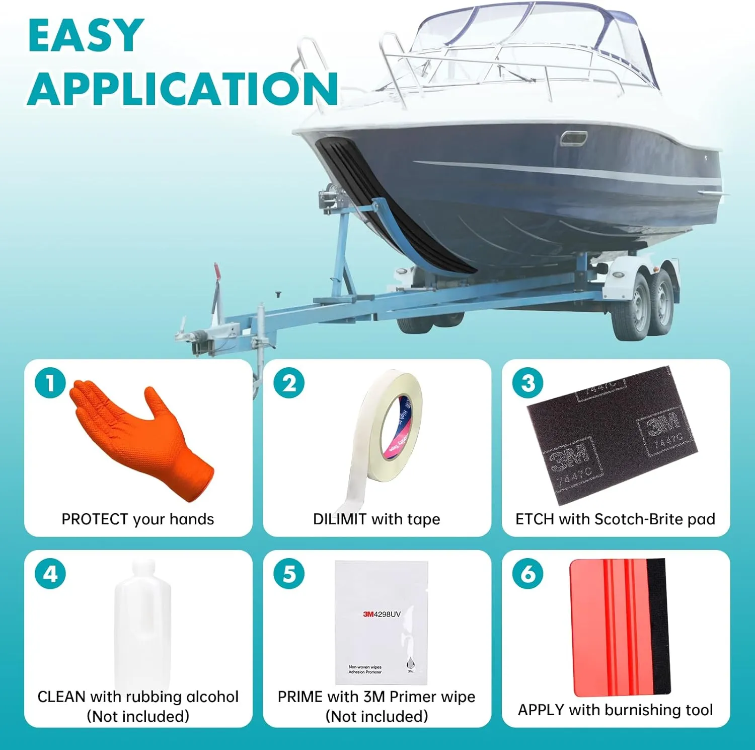 TONGMO Keel Guard: Self-Adhesive Shield Keel Guard for Protecting Fiberglass and Specific Aluminum Boats from Rocks, Oyster Beds, and Scratches 5 Inche Wide（