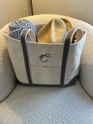 Top Zip Boat Tote | Grey Canvas Tote Bag
