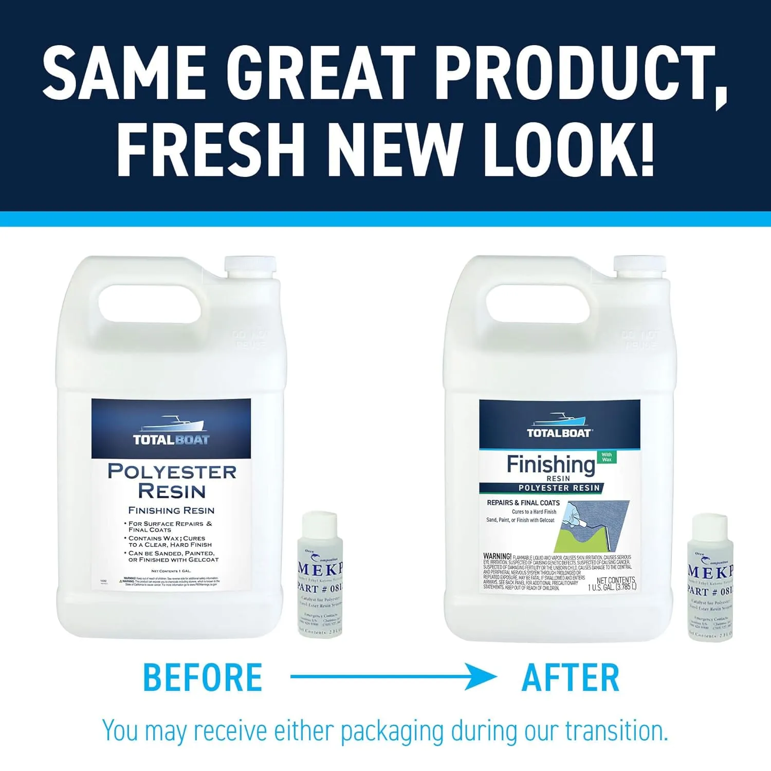 TotalBoat Polyester Finishing Resin - Marine Grade Fiberglass Resin with Wax for Boat and Surfboard Building and Repair (Quart)(Packaging May vary)