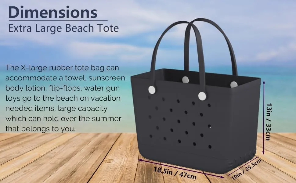 TOTE BAG X-LARGE Beach Bag Rubber Tote Bag - Waterproof Travel Bag for Women Washable Tote Bag Handbag for Sports.
