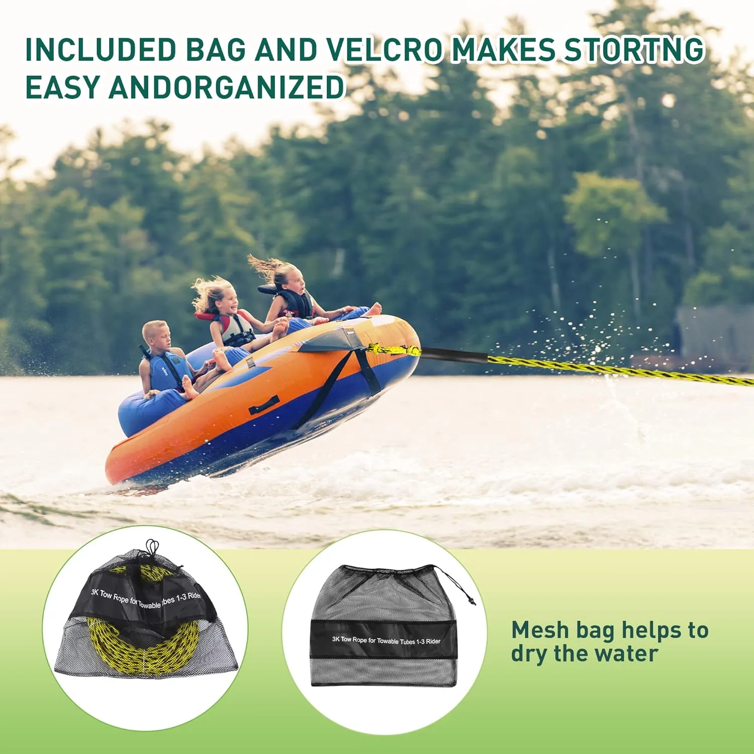 Tow Rope for Watersports,Rider Lines for Towable Tubes,Boating, Heavy Duty
