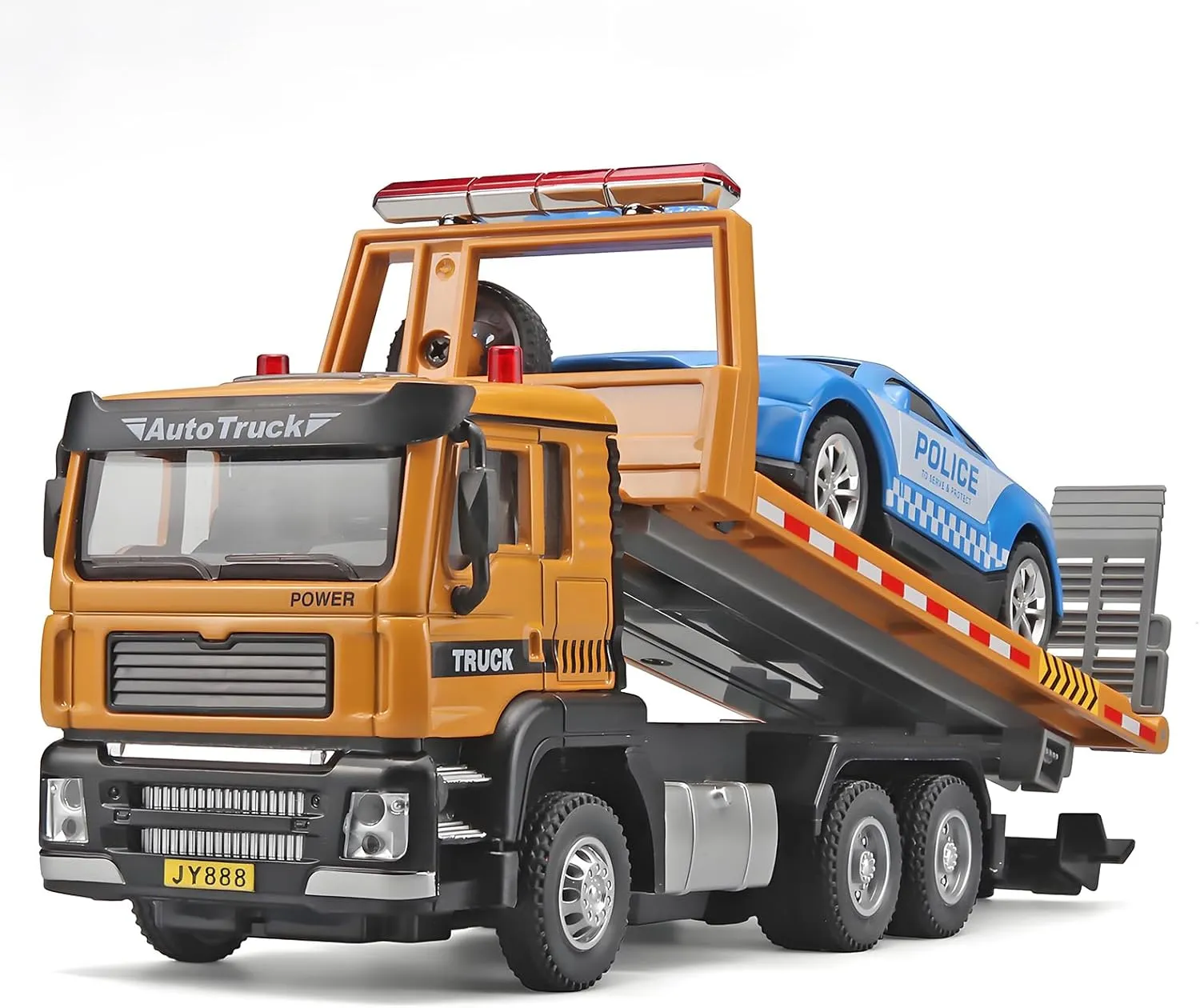 Tow Truck for Boys, Metal Cab with Lights and Sounds, Flatbed with Toy Car, Ages 3-7