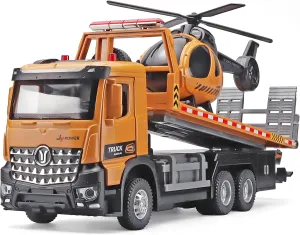 Tow Trucks for Boys Age 3-5, Metal Cab with Flatbed, Pull Back Toy with Lights & Sounds