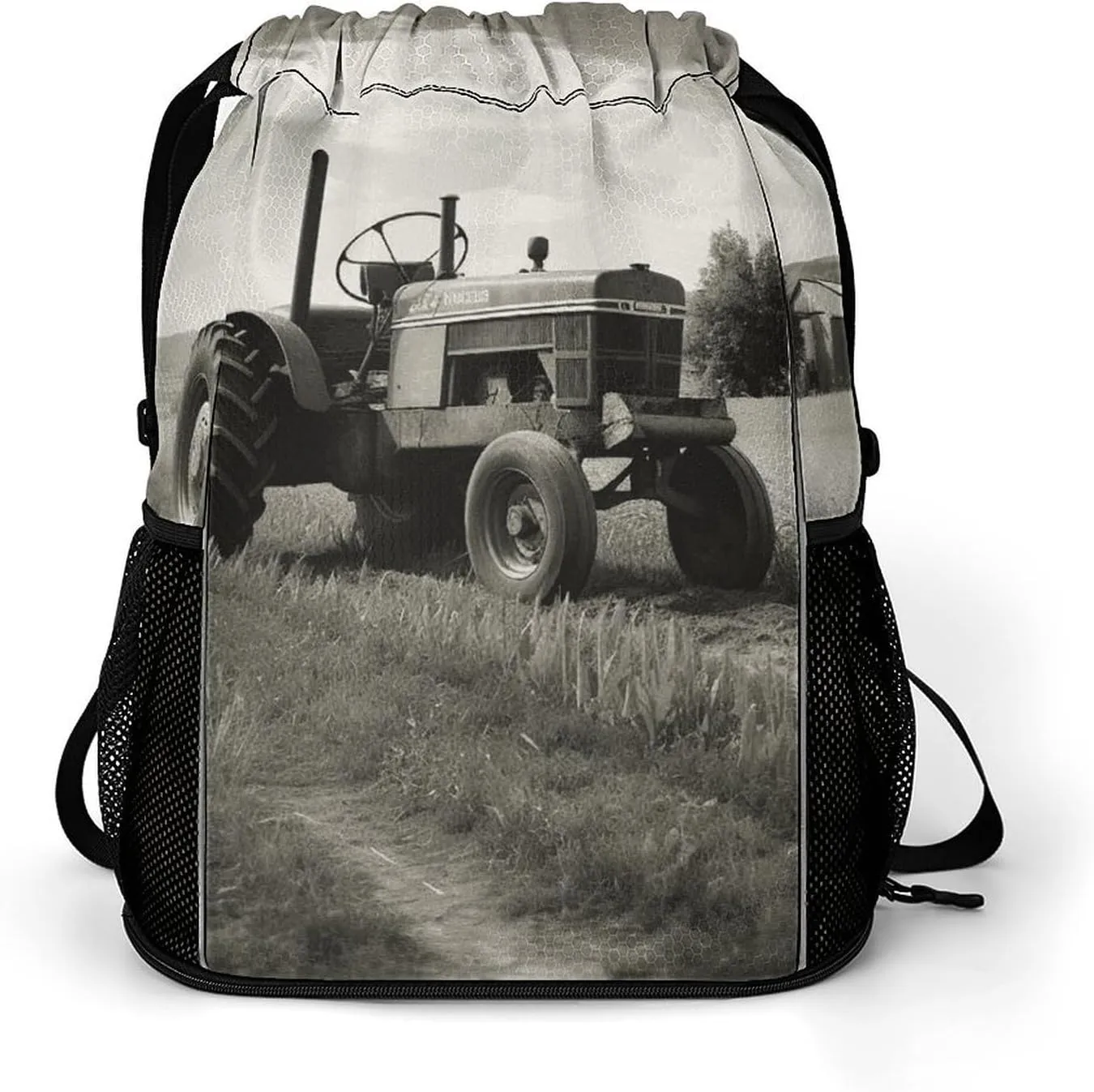 Tractor Agriculture Tranquil Drawstring Backpack Bags Gym Backpack with Shoe Compartment for Women Men Cinch Sack Sports Backpack with Mesh Pockets