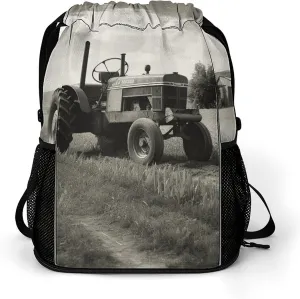 Tractor Agriculture Tranquil Drawstring Backpack Bags Gym Backpack with Shoe Compartment for Women Men Cinch Sack Sports Backpack with Mesh Pockets