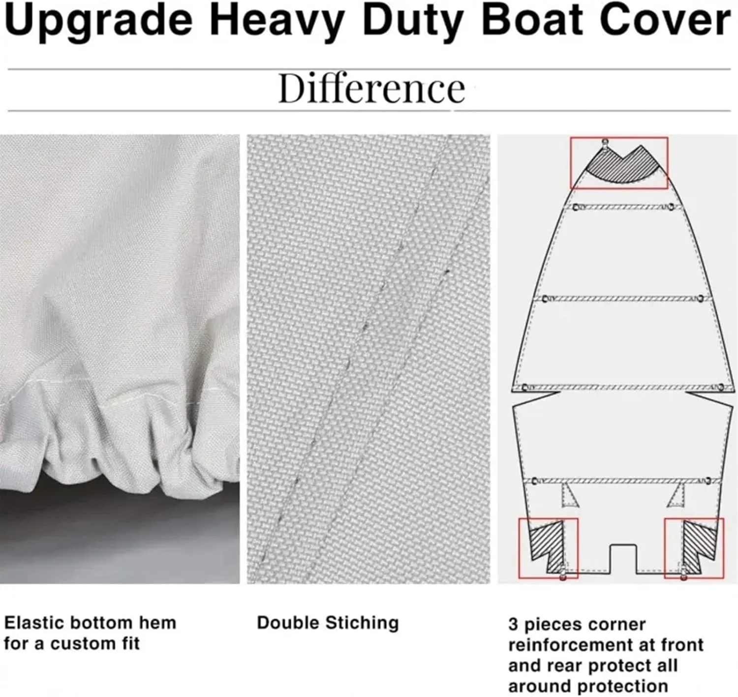 Trailerable Boat Cover, 210D Waterproof Polyester Boat Cover All-Weather Outdoor Protection Fits V-Hull Runabout Fishing Boat Bass Boat, Grey