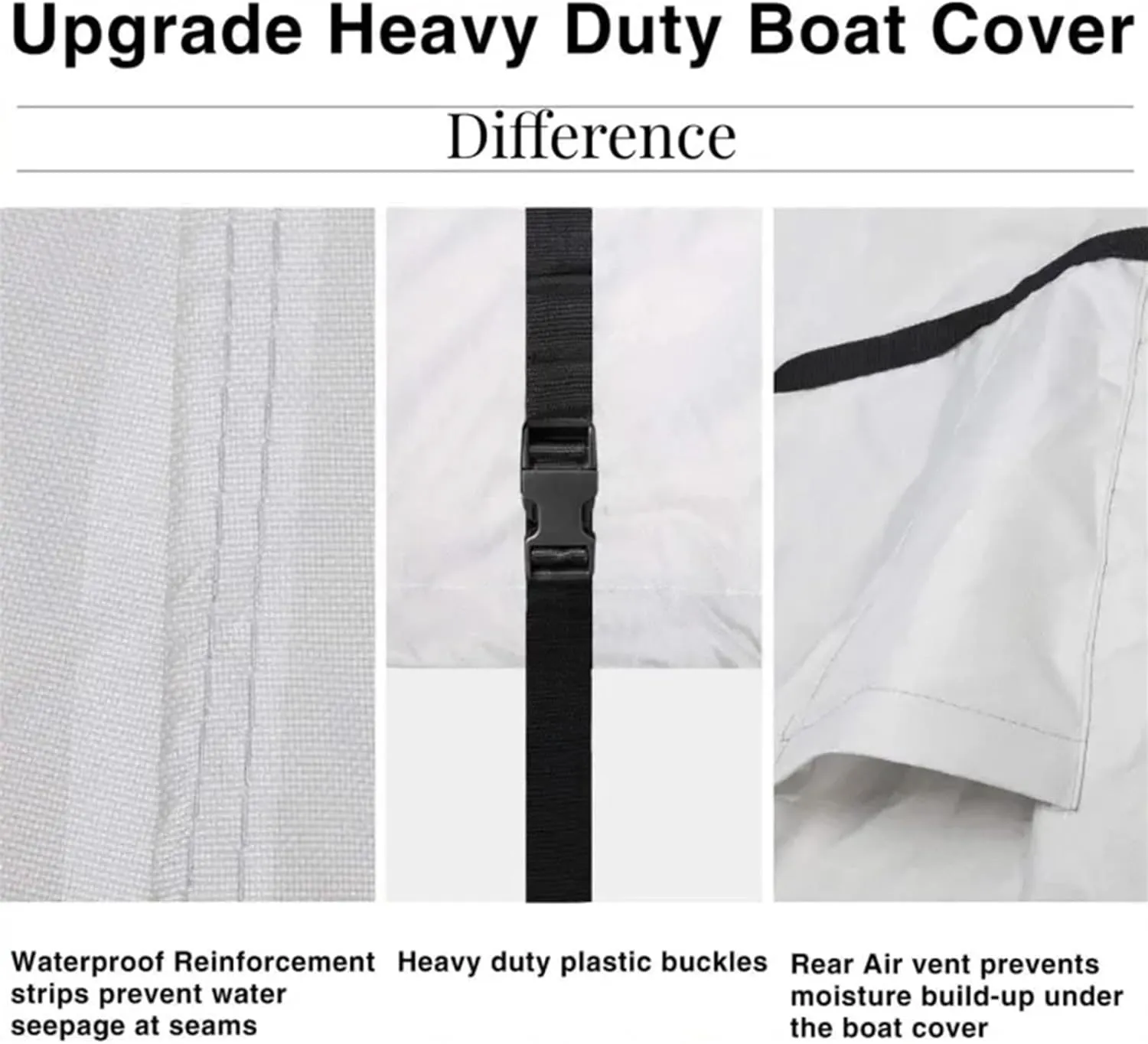 Trailerable Boat Cover, 210D Waterproof Polyester Boat Cover All-Weather Outdoor Protection Fits V-Hull Runabout Fishing Boat Bass Boat, Grey