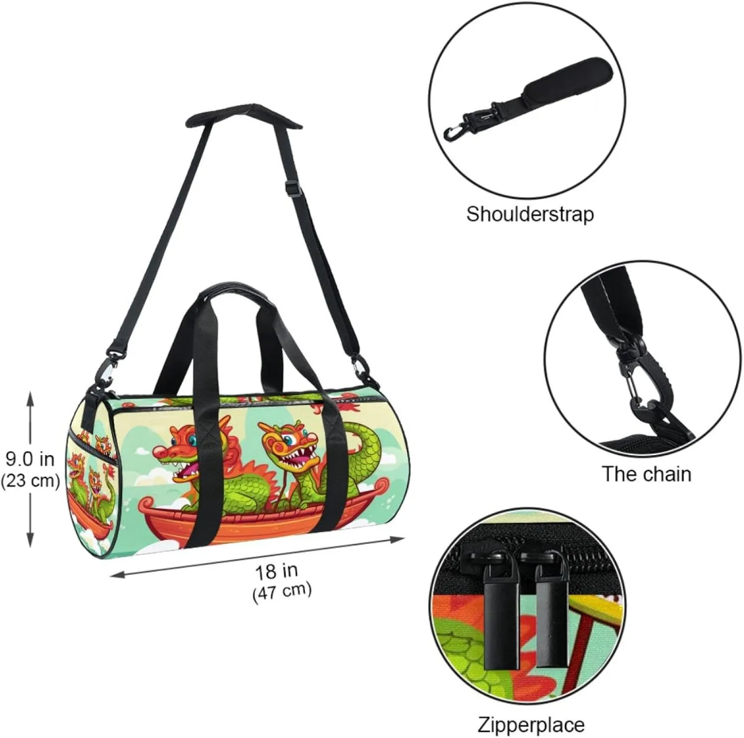 Travel Bag,Mens Gym Bag,Womens Gym Bag,Festival Cartoon Dragon Boat,Sports Bag