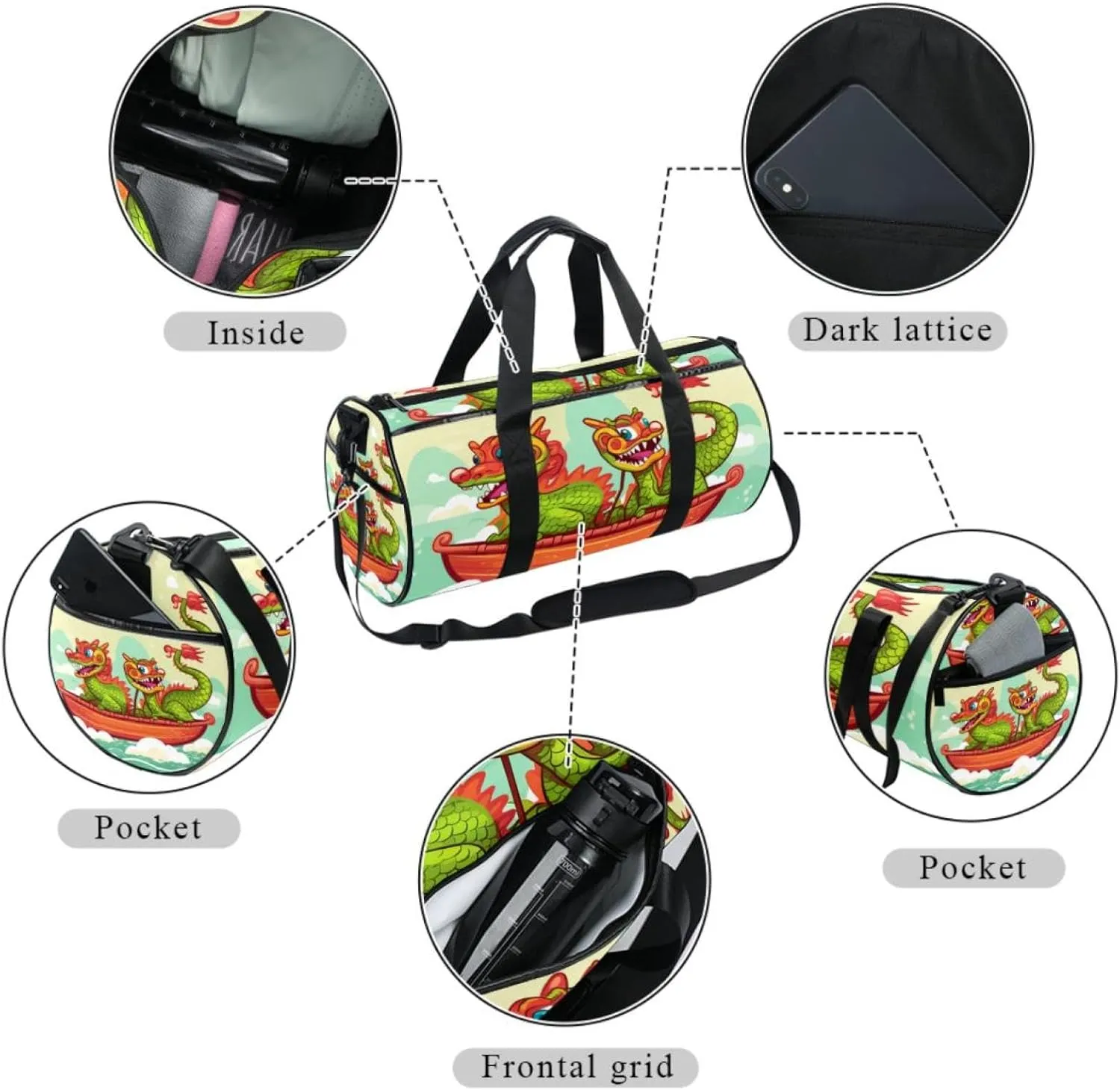 Travel Bag,Mens Gym Bag,Womens Gym Bag,Festival Cartoon Dragon Boat,Sports Bag