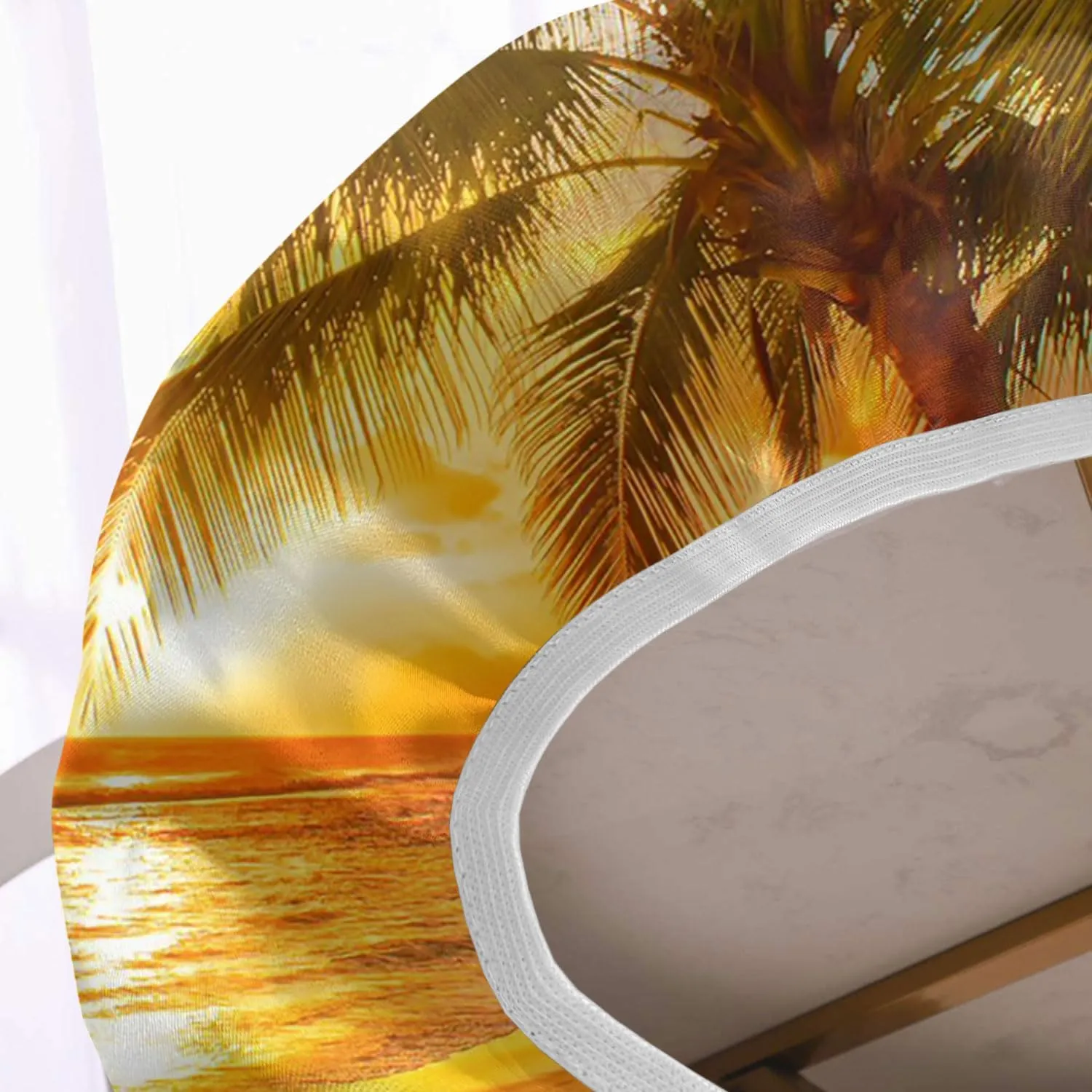 Tropical Oval Tablecloths, Beach Palm Tree Waterproof Wipeable Elastic Fitted Table Cover - Fits Tables up to 48"X68", for Indoor Kitchen Dining Room or Outdoor Picnic Party Dining Tables, Yellow