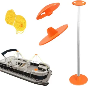 Tuszom Boat Cover Support Pole Systems with Anti-UV PE Ropes & 9" ABS Base, Highly Stable Windproof Support Pole - Adjustbale 1-1/8" in Diameter for V-Hull/Pontoon/Jon Boat Cover (1 Pack)