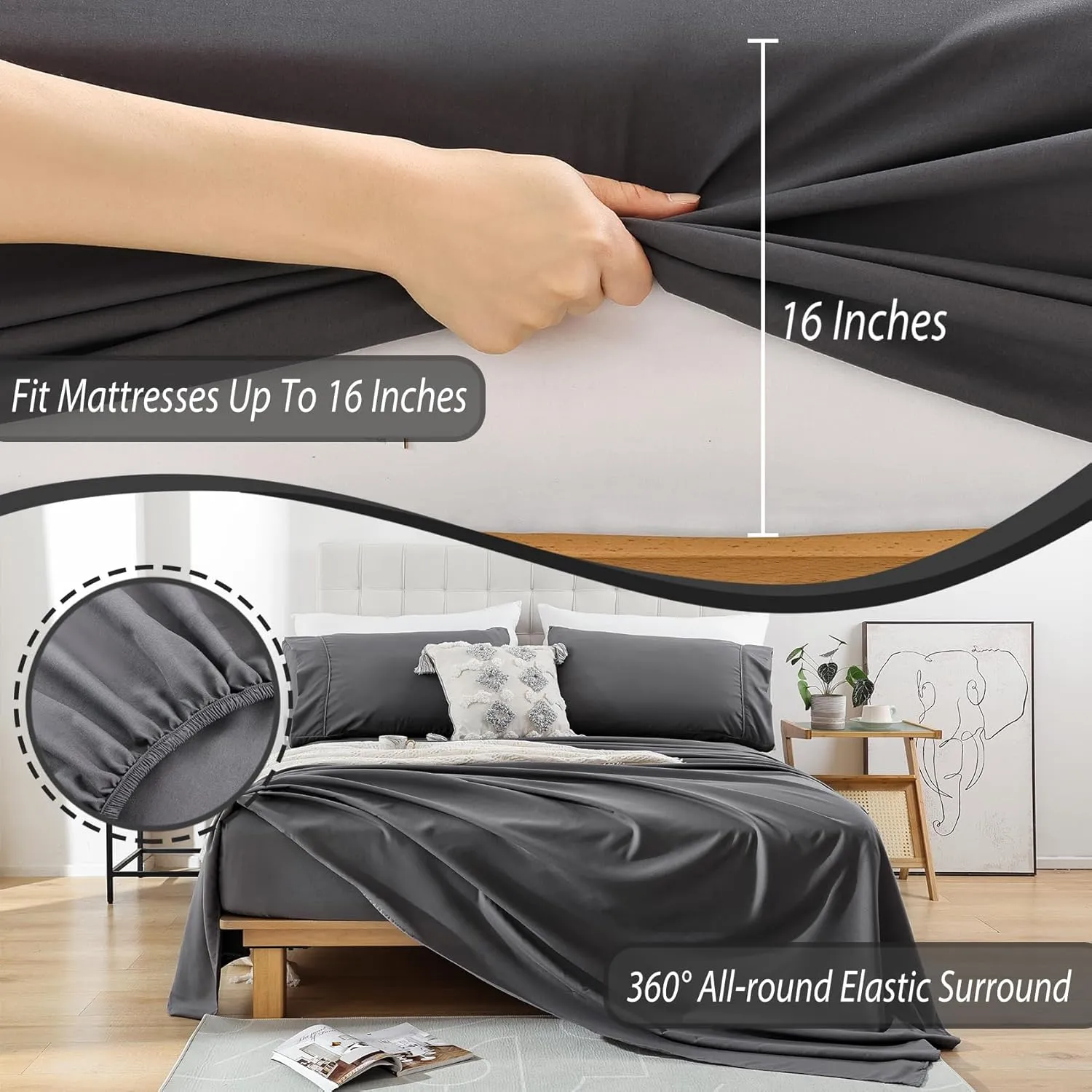 Twin Size Sheet Set - Luxury Soft Comfy Bed Sheets, Breathable Cooling Hotel Bedding for Women, Men, Teens, Extra Deep Pocket, Easy-Fit, Oeko-Tex, Wrinkle Free 3 Piece - Dark Grey