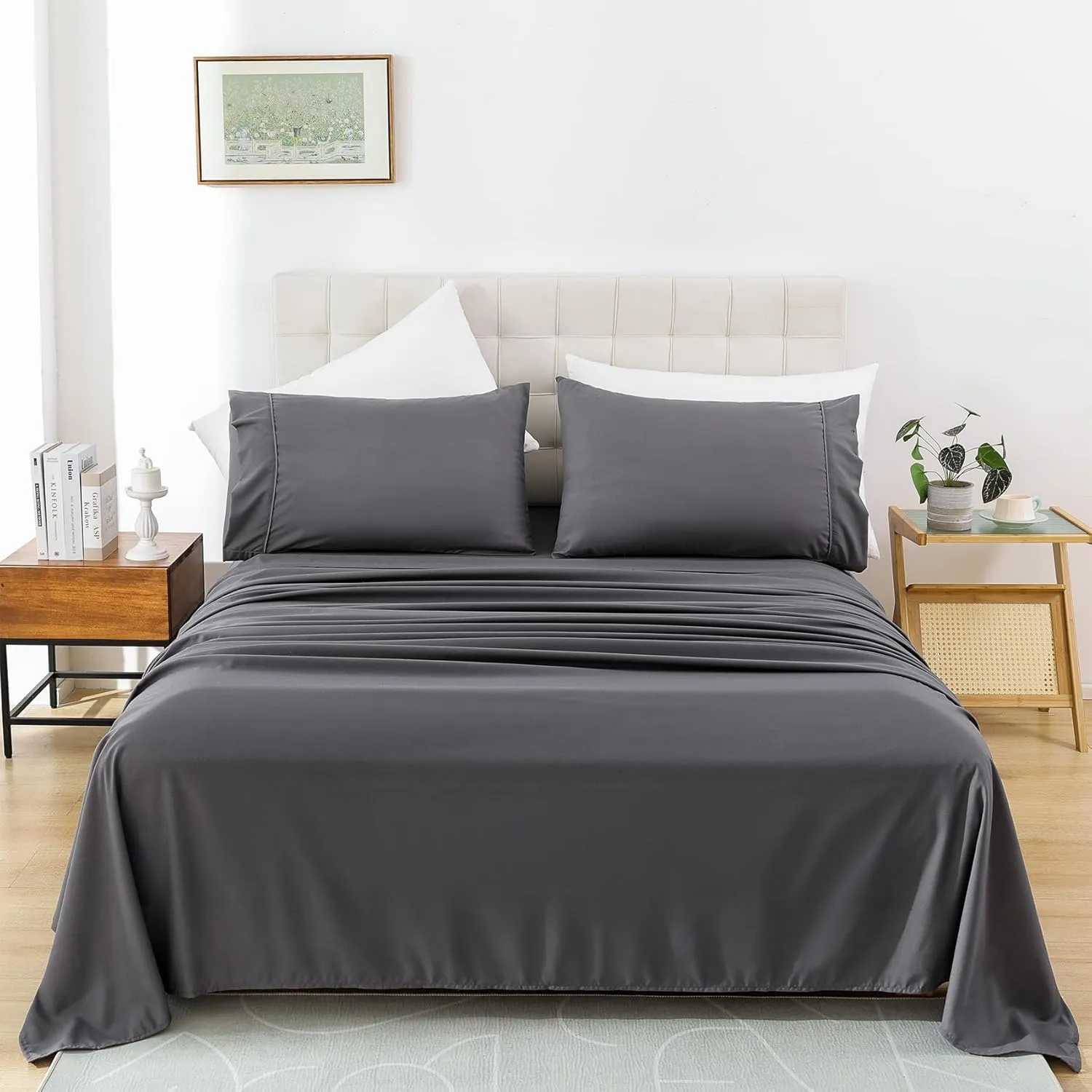Twin Size Sheet Set - Luxury Soft Comfy Bed Sheets, Breathable Cooling Hotel Bedding for Women, Men, Teens, Extra Deep Pocket, Easy-Fit, Oeko-Tex, Wrinkle Free 3 Piece - Dark Grey