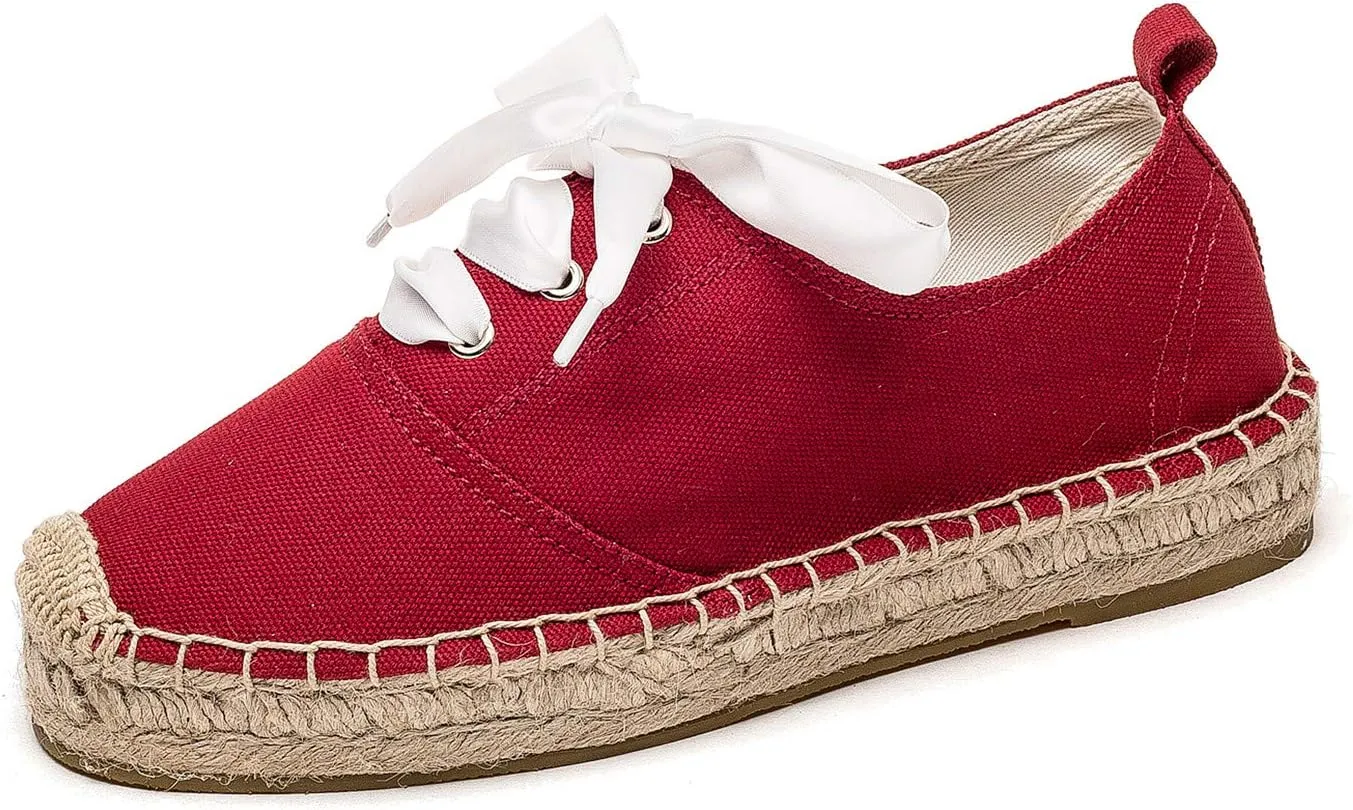 U-lite Women's Canvas White Shoes Platform Espadrille Classic Fashion Comfort Casual Lace Up Low Cut Sneakers