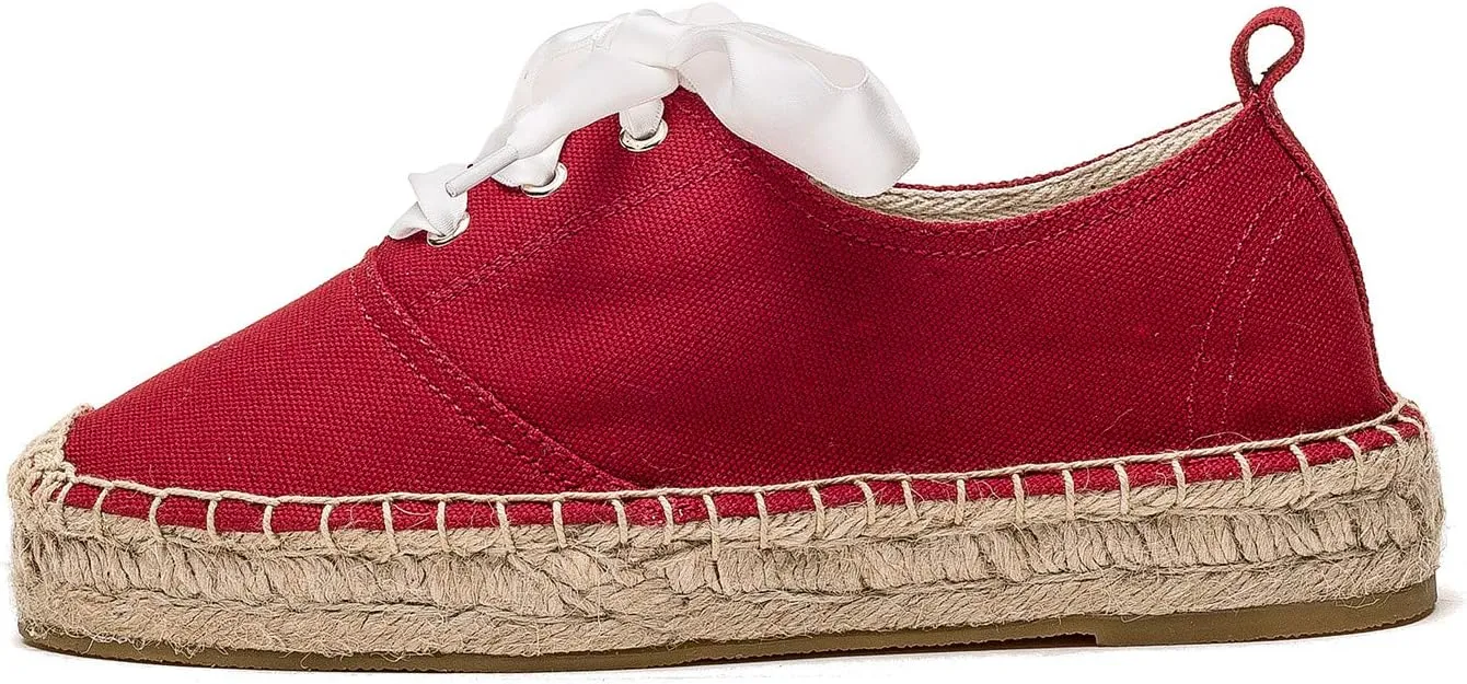 U-lite Women's Canvas White Shoes Platform Espadrille Classic Fashion Comfort Casual Lace Up Low Cut Sneakers