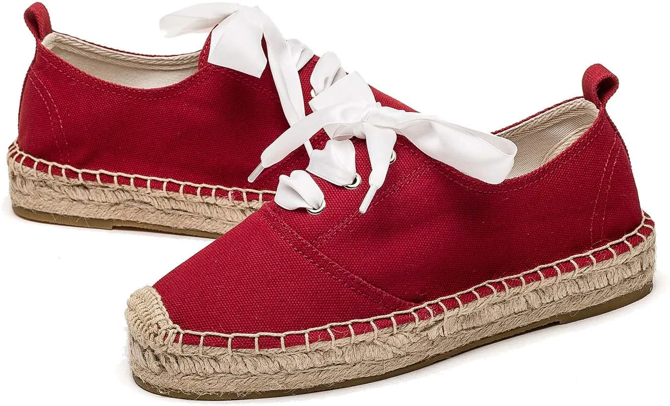 U-lite Women's Canvas White Shoes Platform Espadrille Classic Fashion Comfort Casual Lace Up Low Cut Sneakers