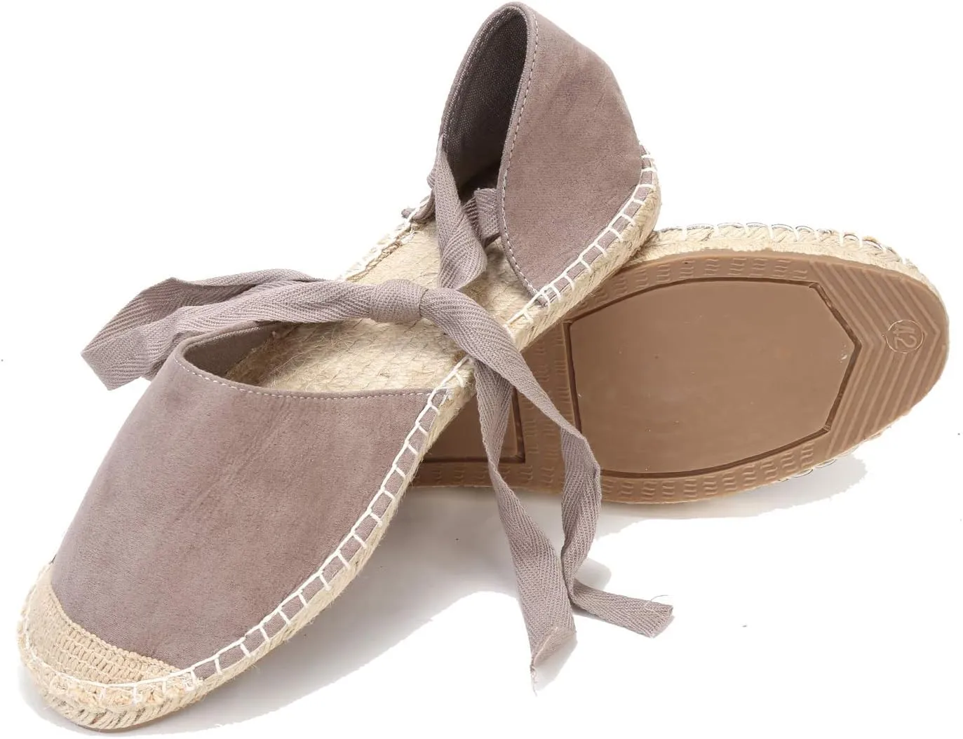 U-lite Women's Suede Cap-Toe Tie-up Ankle Strap Espadrille Flat Sandals