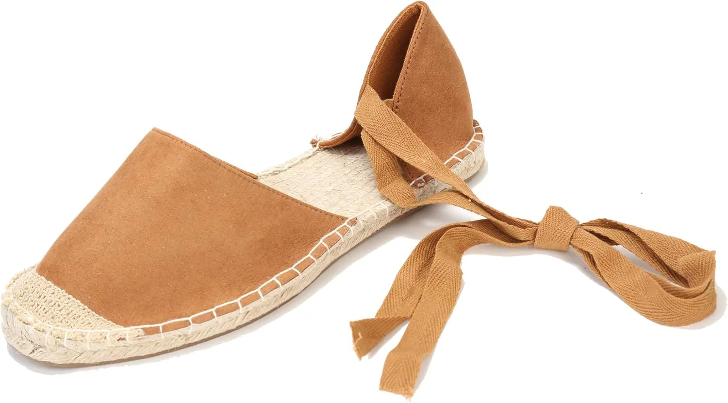 U-lite Women's Suede Cap-Toe Tie-up Ankle Strap Espadrille Flat Sandals
