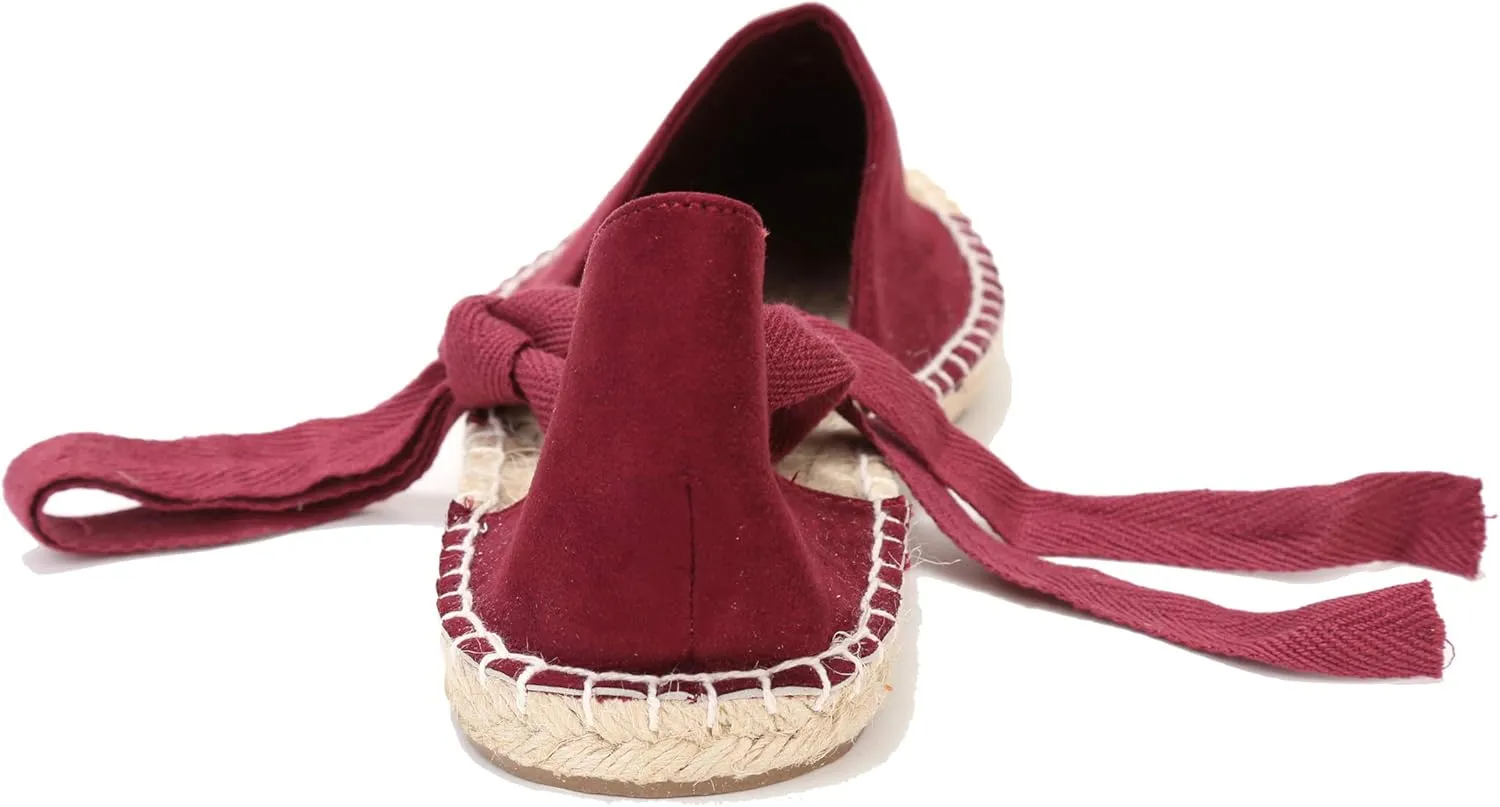 U-lite Women's Suede Cap-Toe Tie-up Ankle Strap Espadrille Flat Sandals